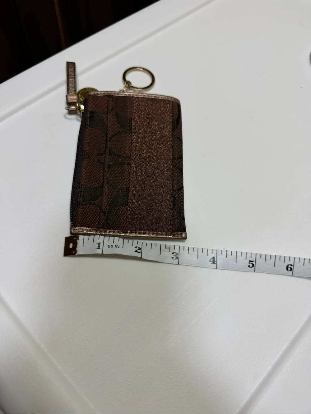 Coach Brown Signature Cardholder Key Ring